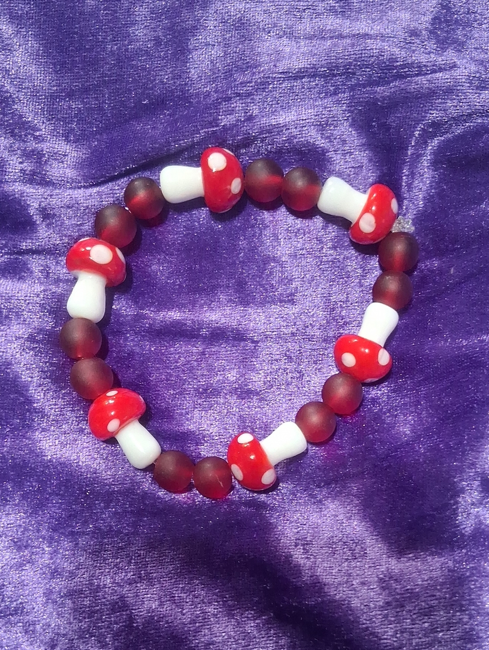 Red Mushroom Bead Bracelet - Cute Stretch Accessory